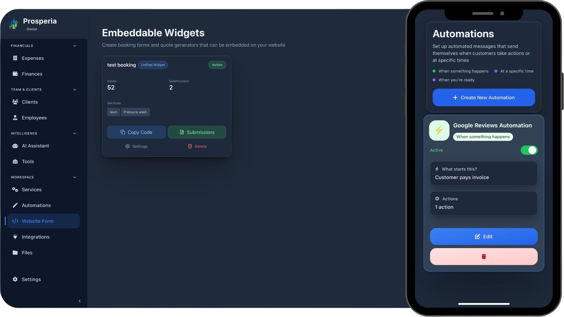 Growth and automation tools — campaigns, AI assistant, and follow-ups