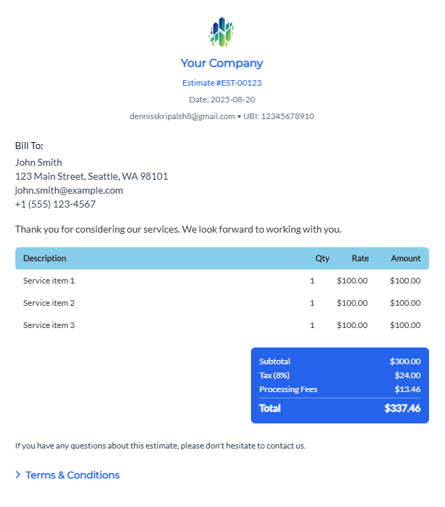 Centered Estimate Template - Elegant centered layout for professional estimates